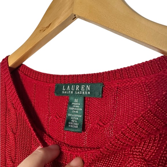 Ralph Lauren Womens Cableknit Fisherman Red Sweater Christmas Size Medium - Picture 2 of 5